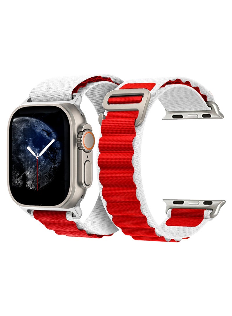حزام بديل لساعات آبل 49mm 46mm 45mm 44mm - حزام ألباين للنساء والرجال - قابل للتعديل مع خطاف معدني G - أبيض أحمر - Image 3