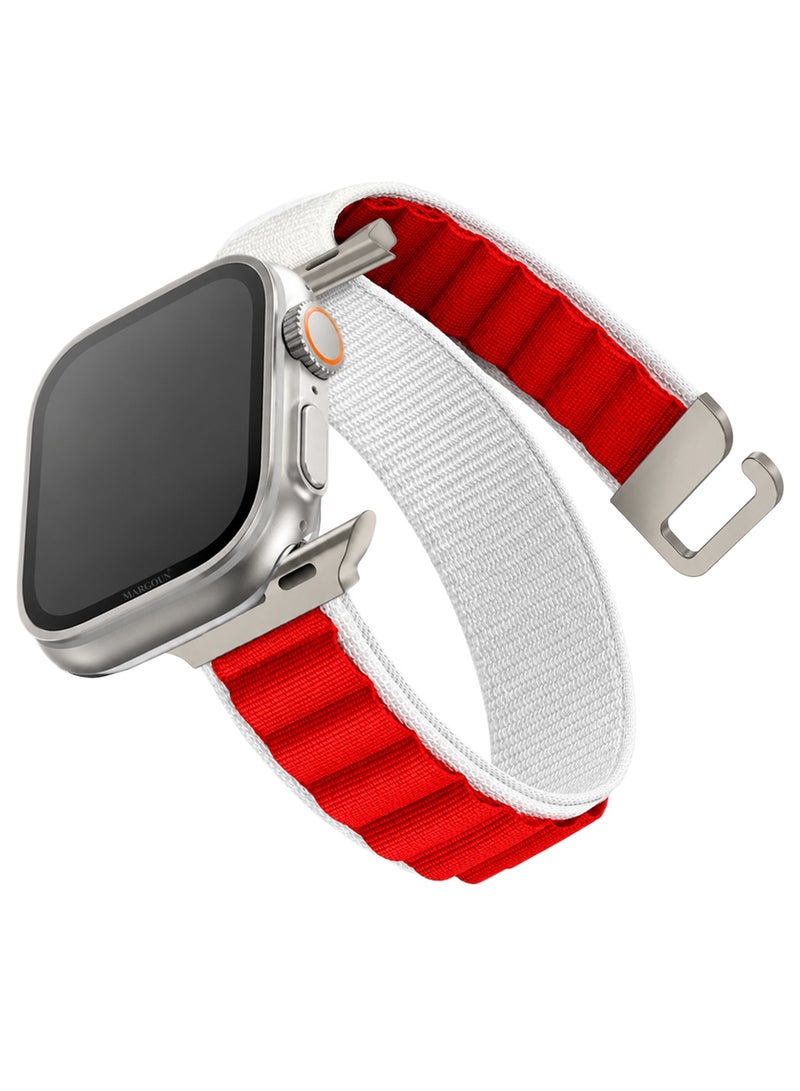 حزام بديل لساعات آبل 49mm 46mm 45mm 44mm - حزام ألباين للنساء والرجال - قابل للتعديل مع خطاف معدني G - أبيض أحمر - Image 2