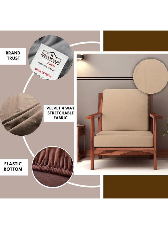 Decorian Soft Velvet Stretchable Printed Solid Sofa Slipcovers, Wooden Sofa Seat Cover, Sofa Back Cushion Covers (Velvet Cream, Pack of 4) - Image 2