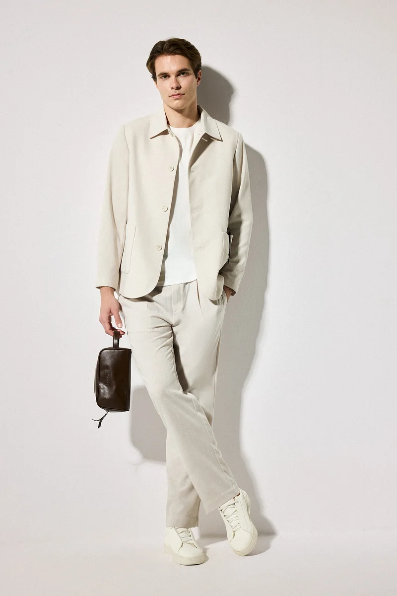 Defacto  Relax Fit Ankle Length Linen Look Trousers for Men | Best Price UAE