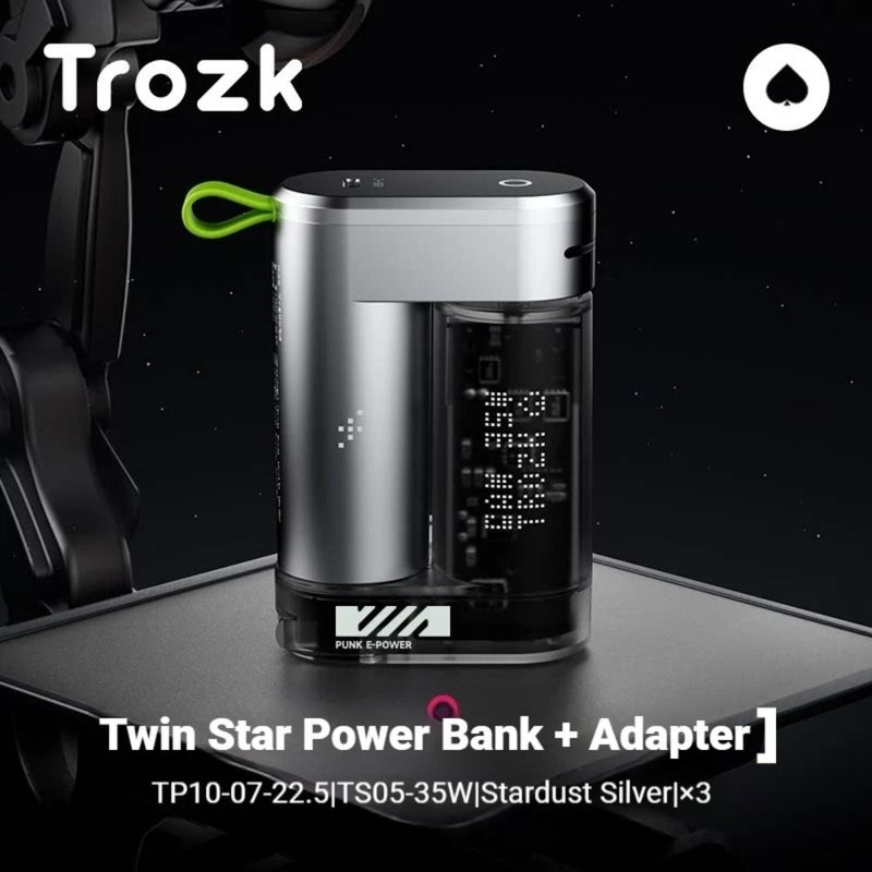 Trozk Tp10 Gemini X Series Power Bank Adapter 6800mAh 35W GaN Fast Charging with Detachable Design, Silver - Image 2