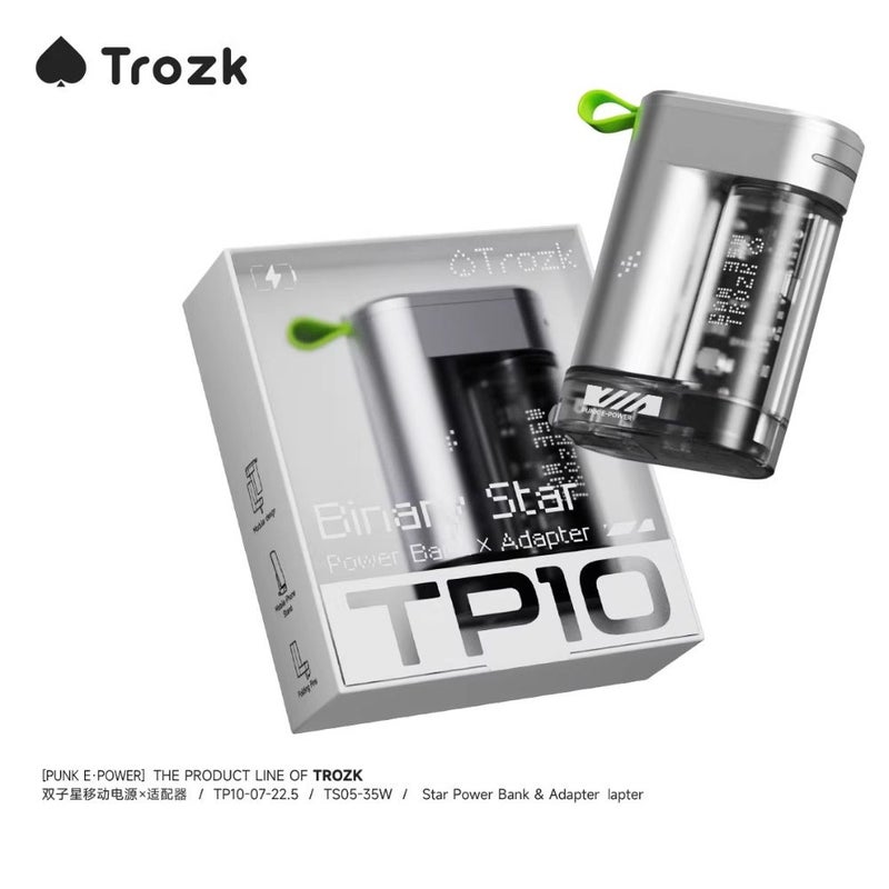 Trozk Tp10 Gemini X Series Power Bank Adapter 6800mAh 35W GaN Fast Charging with Detachable Design, Silver - Image 1