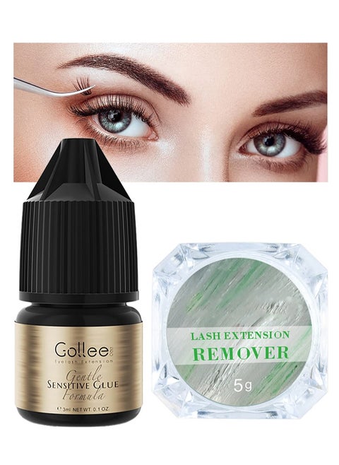 DIY Lash Extension Kit with Lash Extension Remover 5g，Quick Dissolving Eyelash Extension Remover，DIY Lashes Extension Glue (0.1fl.oz / 3ml)，3-4Seconds/Low Humidity/Waterproof and Oil Resistant