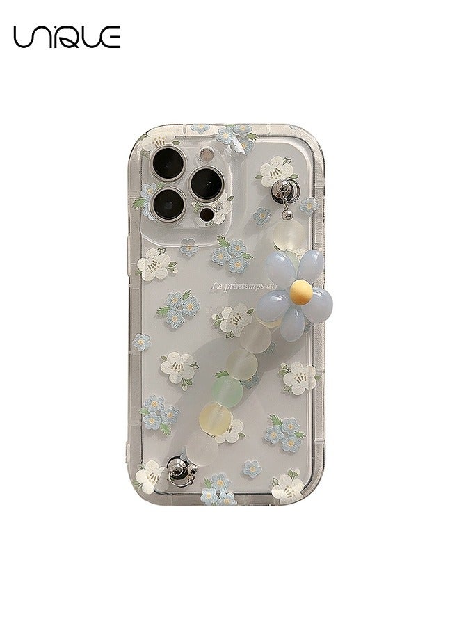 Unique Compatible with iPhone 15 Pro Max Cases, Blue & White Flower Pattern Cases, Clear Phone Cases, Phone Cases with Flower Chain - Sleek and Simple Phone Cases - TPU Drop Protection - Image 1
