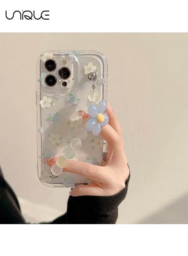 Unique Compatible with iPhone 15 Pro Max Cases, Blue & White Flower Pattern Cases, Clear Phone Cases, Phone Cases with Flower Chain - Sleek and Simple Phone Cases - TPU Drop Protection - Image 3