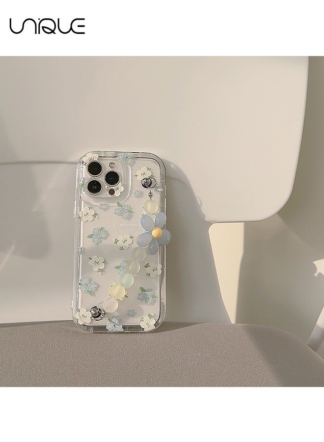 Unique Compatible with iPhone 15 Pro Max Cases, Blue & White Flower Pattern Cases, Clear Phone Cases, Phone Cases with Flower Chain - Sleek and Simple Phone Cases - TPU Drop Protection - Image 4