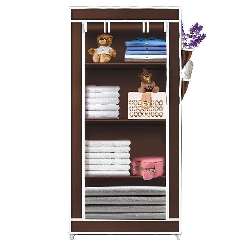 ROBMOB Multipurpose 10Inch 4 Layer Portable Folding Shoe Rack Organizer with Cover BrownMetal - Image 2