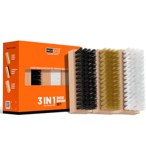 SNEAKARE Shoe Cleaning Brush Pack of 3 - (Soft, Medium, Stiff) Bristle Brush for Sneakers, Leather Shoes, Suede - Shoe Cleaner Tool for Men & Women - Sneaker Cleaner for Dusting, Dirt & Shoes Polish - Image 1