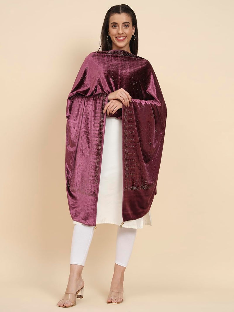 Pashmoda Women Makhamli Velvet Crystal Embellished Stole (Size 72X203 cms) - Image 4