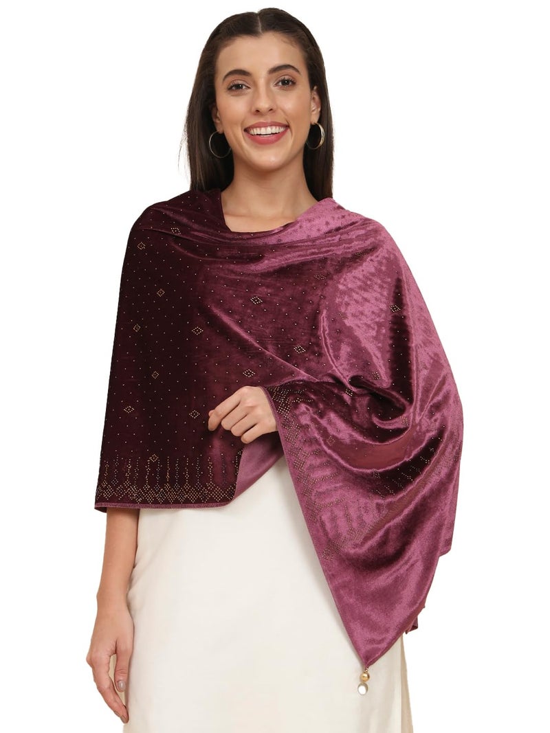Pashmoda Women Makhamli Velvet Crystal Embellished Stole (Size 72X203 cms) - Image 1