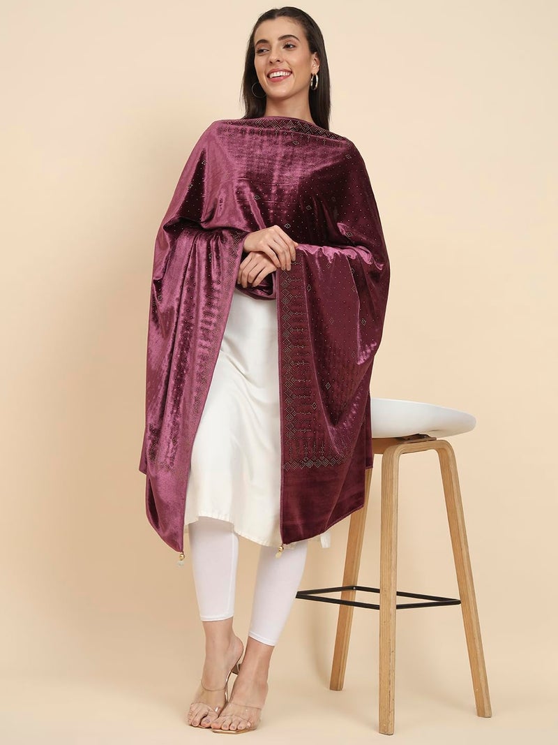 Pashmoda Women Makhamli Velvet Crystal Embellished Stole (Size 72X203 cms) - Image 3