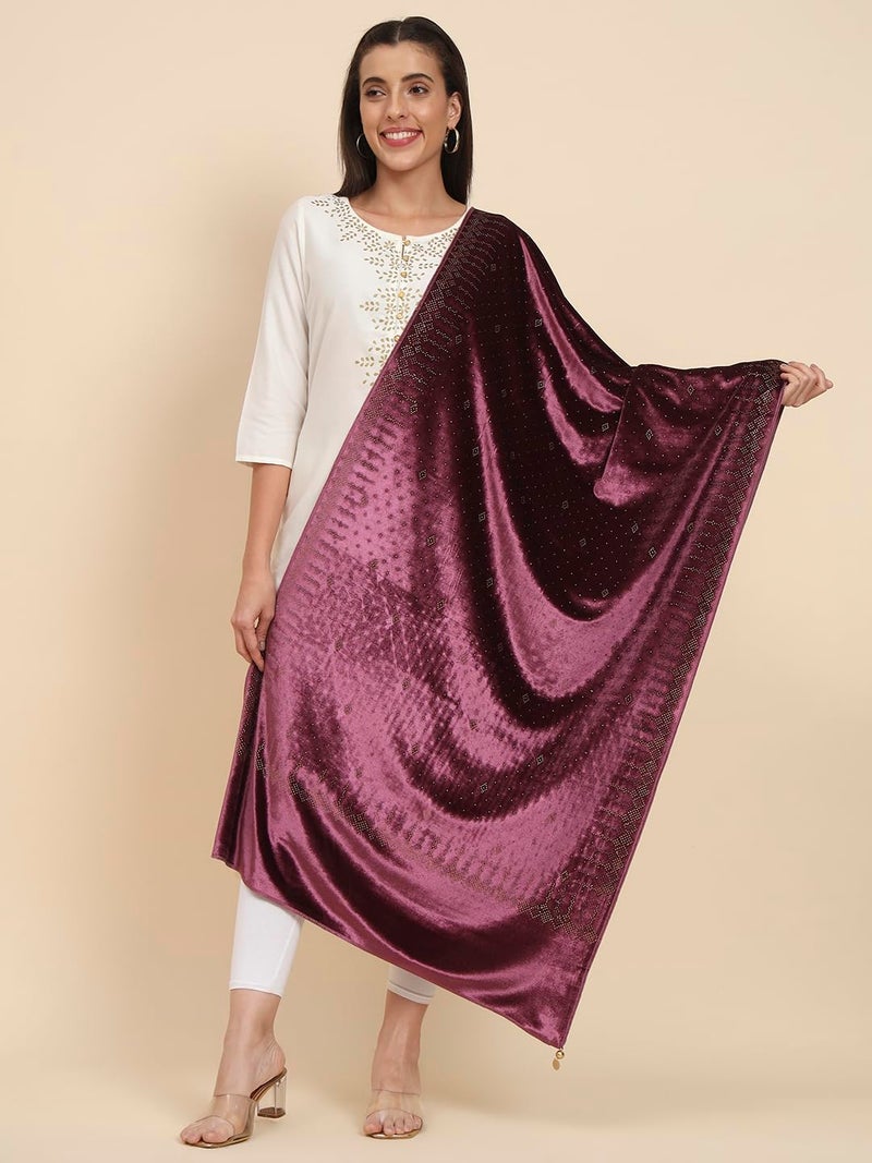 Pashmoda Women Makhamli Velvet Crystal Embellished Stole (Size 72X203 cms) - Image 5