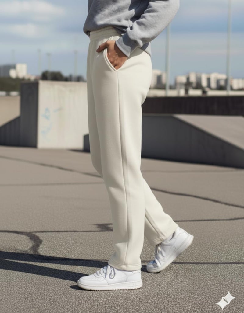Mack Jonney Women’s Solid Fleece Track Pants | Warm & Durable Casual Lowers | Trendy Lowers-M5337 Off White - Image 3