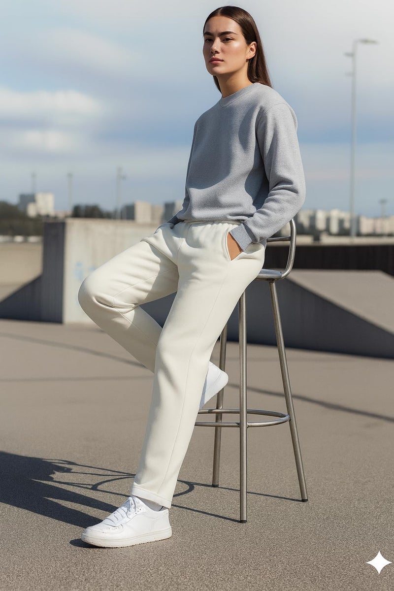 Mack Jonney Women’s Solid Fleece Track Pants | Warm & Durable Casual Lowers | Trendy Lowers-M5337 Off White - Image 5