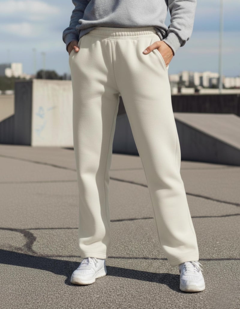 Mack Jonney Women’s Solid Fleece Track Pants | Warm & Durable Casual Lowers | Trendy Lowers-M5337 Off White - Image 2