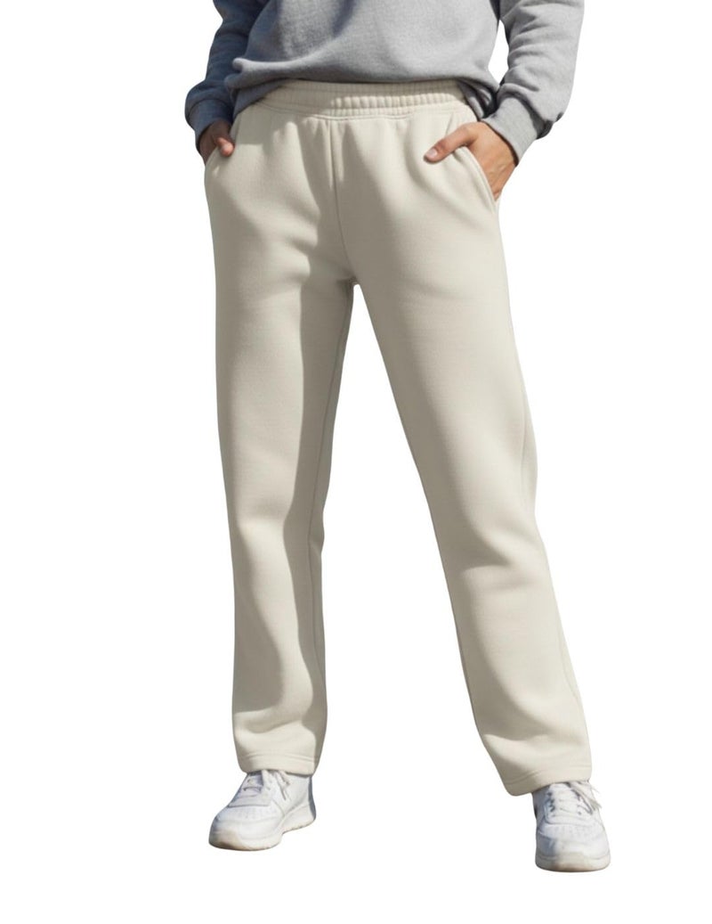 Mack Jonney Women’s Solid Fleece Track Pants | Warm & Durable Casual Lowers | Trendy Lowers-M5337 Off White - Image 1