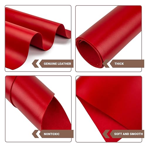 Shkira 12''X24'' Tooling Leather Square - 2.0MM Red Sheets for Crafts - Leather Sheets for Crafts Tooling Sewing Hobby - Thick Cowhide Pieces - Fabric for Crafting - Image 3