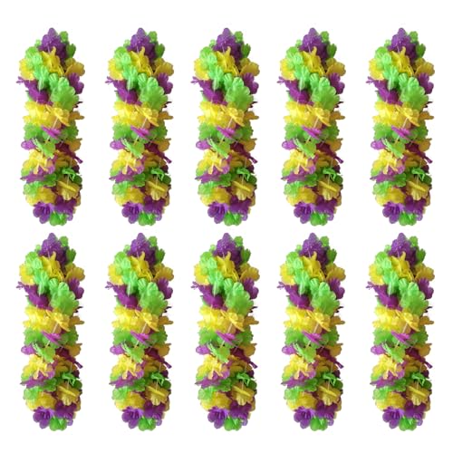 Becfupo 50 Pack Mardi Gras Flower Leis Necklaces Bulk, Red Green Yellow Mardi Gras Hawaiian Leis for Mardi Gras Party Decorations, Gaysby Themed Party, Masquerade Costume Accessories - Image 1
