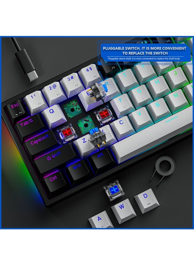 DARK ALIEN - Mechanical Keyboard 71 Keys RGB Backlight Detachable Type-C Wired 70% Gaming Keyboard Black/White - Blue Switch - Image 1