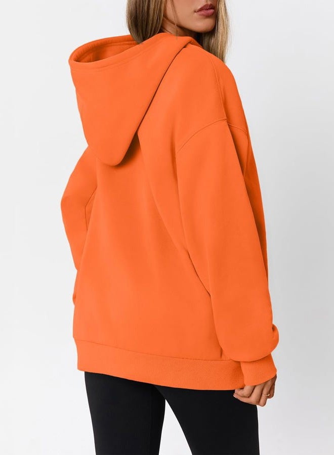 WYNNQUE Hoodies for Women Oversized Sweatshirts Fall Fashion Outfits 2025 Casual Sweaters Tops Fleece Workout Winter Clothes, Orange, S - Image 4
