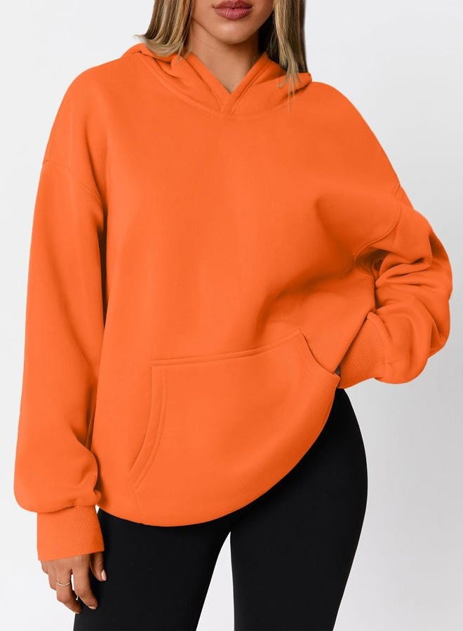 WYNNQUE Hoodies for Women Oversized Sweatshirts Fall Fashion Outfits 2025 Casual Sweaters Tops Fleece Workout Winter Clothes, Orange, S - Image 2