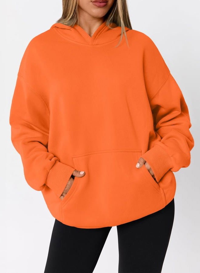 WYNNQUE Hoodies for Women Oversized Sweatshirts Fall Fashion Outfits 2025 Casual Sweaters Tops Fleece Workout Winter Clothes, Orange, S - Image 3