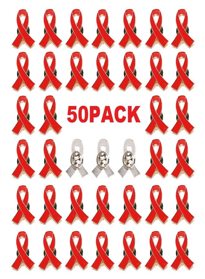 Alodidae 50 Pack Red Ribbon Awareness Brooch Lapel Pin for Fundraising Charity Event Party Favors Supplies - Image 1