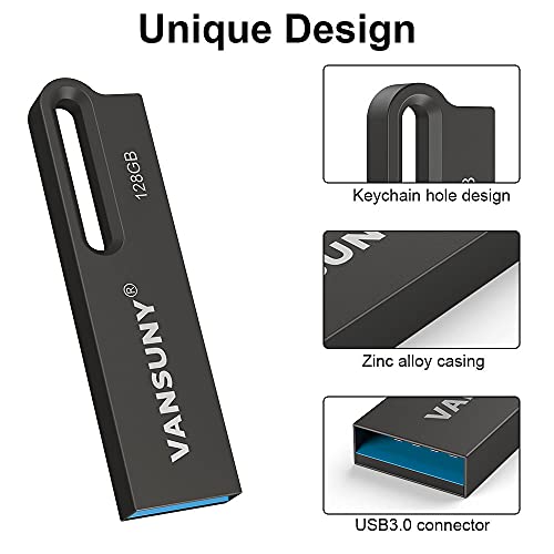 Vansuny 128GB Flash Drive Metal Waterproof USB Drive USB 3.0 Ultra High Speed Memory Stick, Portable Thumb Drive for PC/Tablets/Mac/Laptop - Image 3