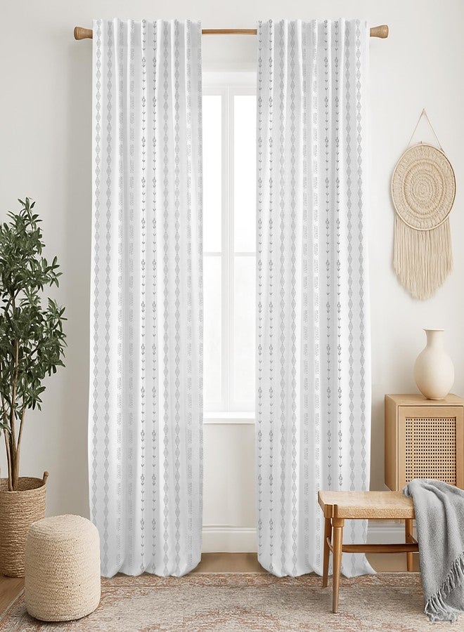Lino Rosa Grey Boho Curtains for Bedroom Living Room,Light Gray and White Sheer Linen Striped Curtains 84 Inches Long 2 Panels Set - Image 2