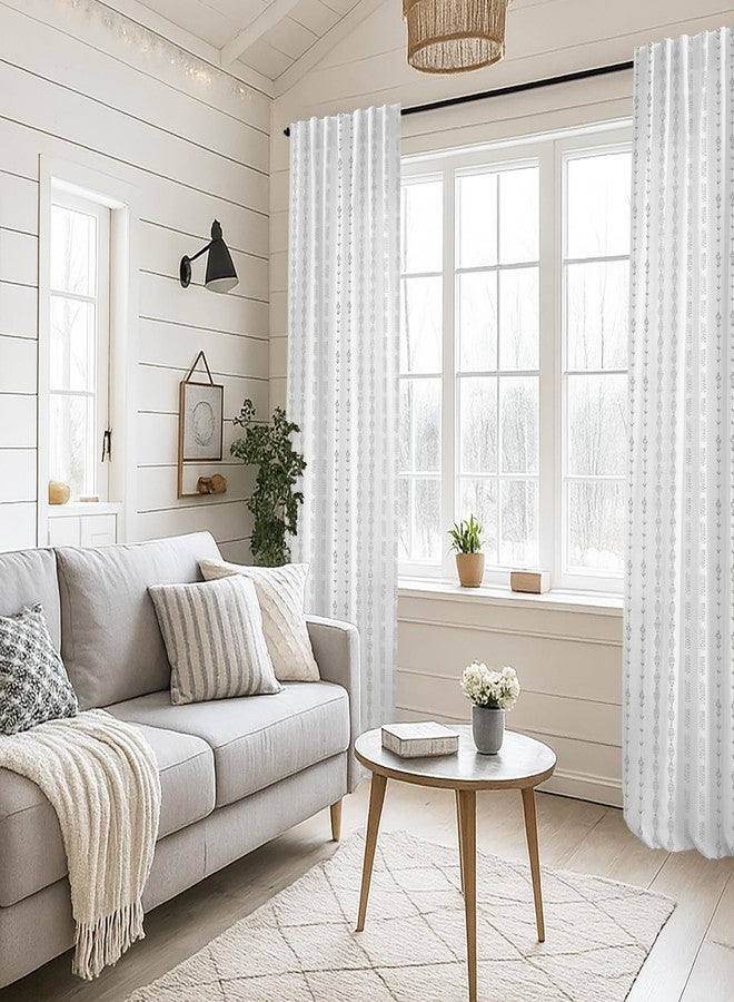 Lino Rosa Grey Boho Curtains for Bedroom Living Room,Light Gray and White Sheer Linen Striped Curtains 84 Inches Long 2 Panels Set - Image 4