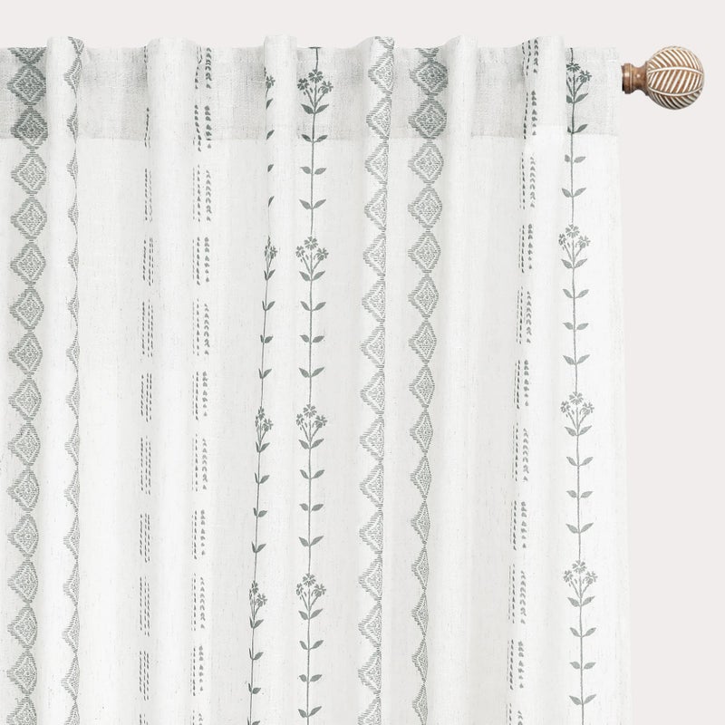Lino Rosa Grey Boho Curtains for Bedroom Living Room,Light Gray and White Sheer Linen Striped Curtains 84 Inches Long 2 Panels Set - Image 1