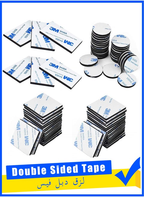 120 Pcs Double Sided Foam Tape Strong Pad Mounting,Black Self-Adhesive Tape Include Square Round and Rectangular, Black