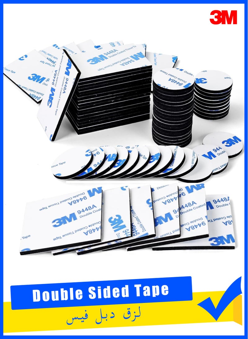 3M 120 Pcs Double Sided Foam Tape Strong Pad Mounting,Black Self-Adhesive Tape Include Square Round and Rectangular, Black - Image 1