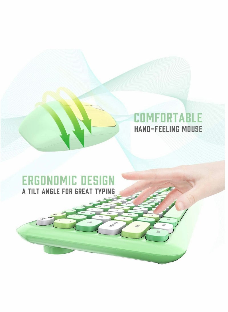 KASTWAVE Wireless Keyboard and Mouse Combo Cute multifunctional 110 Key Typewriter Retro Round Keycaps Keyboard Compatible with Android Windows PC and Tablet Prefer for Home and Office Keyboards (Green) - Image 4