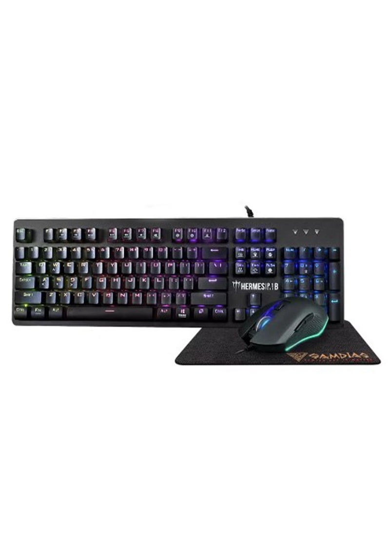 جامدياس - P1B 3 IN 1 COMBO - لوحة مفاتيح ألعاب RGB، مفتاح أزرق - ماوس RGB مع مستشعر بصري 3200 نقطة في البوصة - لوحة ماوس 24 × 18 سم - Image 1
