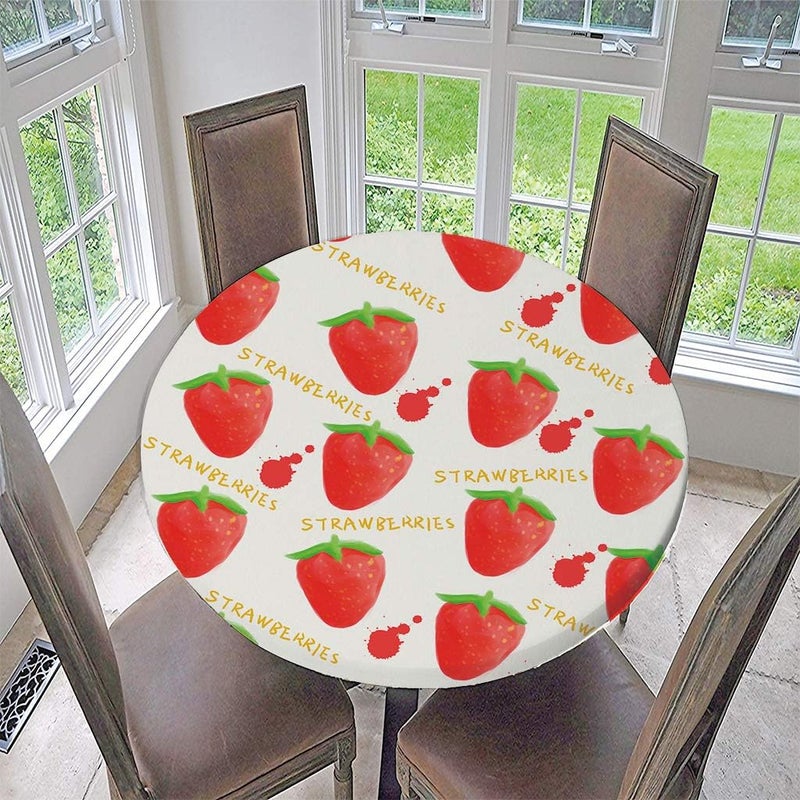 klarako Covers for The Home Deluxe Elastic Edged Fitted Table Cover - Round - Tablecloths Kitchen Decor - Strawberry 1.2m - Image 3