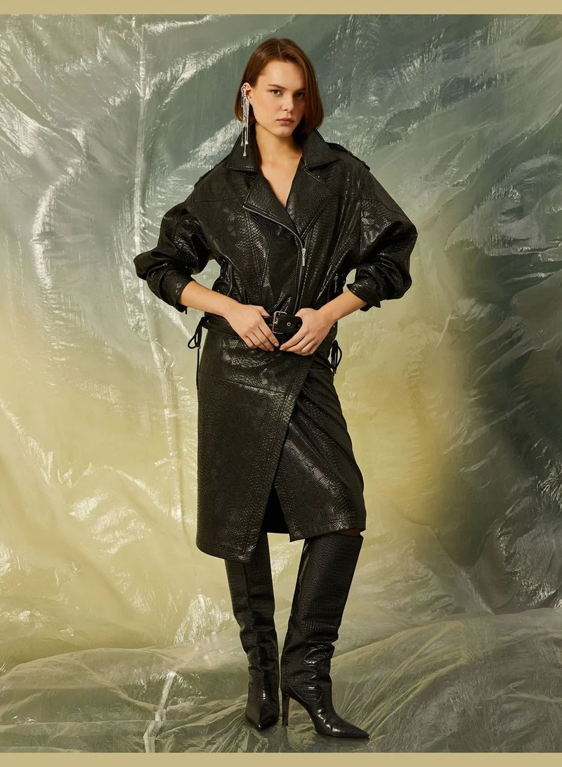 KOTON Croco Leather Looking Biker Jacket
