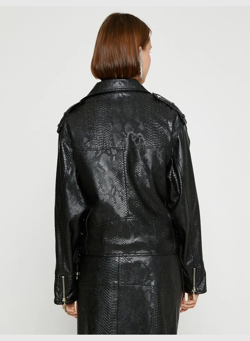 KOTON Croco Leather Looking Biker Jacket