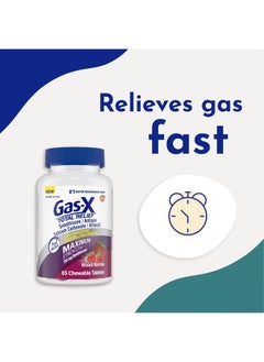 Gas-X Total Relief Chewable Tablets with Maximum Strength Gas Relief Simethicone 250 mg and Heartburn Relief Calcium Carbonate 750 mg, Bloating Relief, Mixed Berries - 65 Count  - Image 4