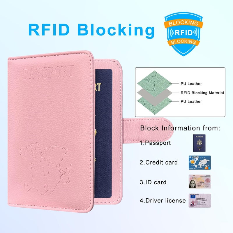 ACdream Passport Holder for Travel Essentials, Rfid Blocking Passport Wallet Cover Case for Travel Must Haves Accessories, Book Holders for Women & Men- Pink - Image 4