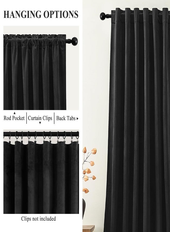 AUSSPVOCT Black Velvet Blackout Curtains 84 Inches for Bedroom, Room Darkening Drapes Super Soft Elegant Thermal Insulated Soundproof Window Curtains for Living Room, Back Tab Rod Pocket, W52 x L84, 2 Panels - Image 2
