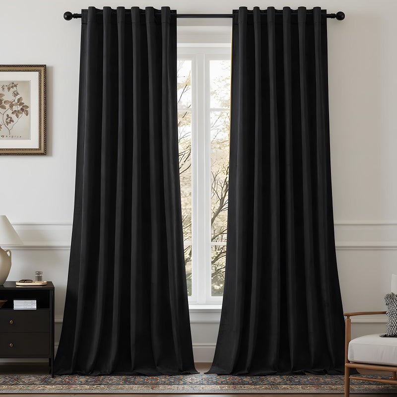 AUSSPVOCT Black Velvet Blackout Curtains 84 Inches for Bedroom, Room Darkening Drapes Super Soft Elegant Thermal Insulated Soundproof Window Curtains for Living Room, Back Tab Rod Pocket, W52 x L84, 2 Panels - Image 1