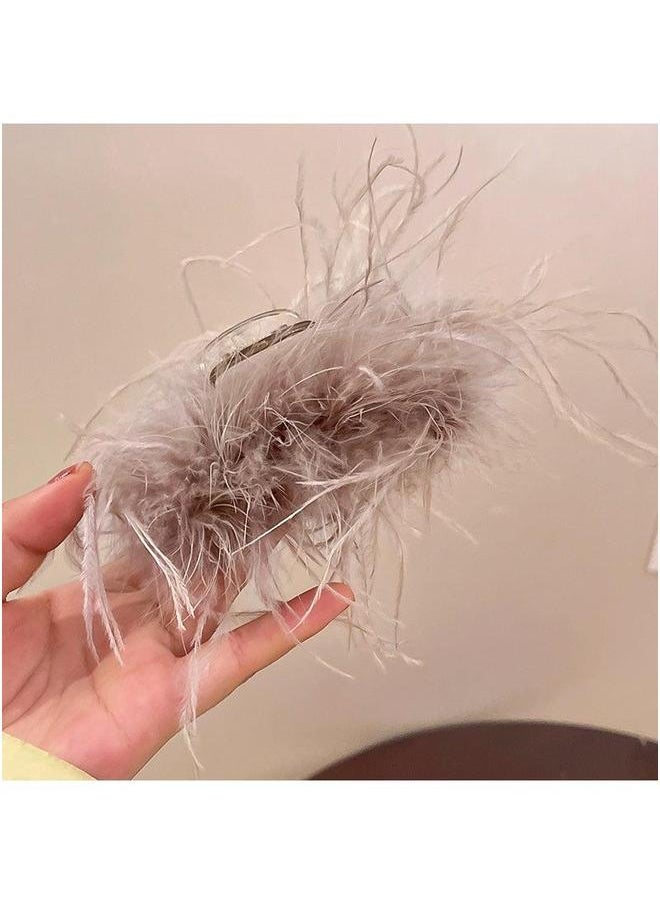 NIBEMINENT Elegant Feather Hair Clip Shark Clamp 15# Grab Clip-Khaki 