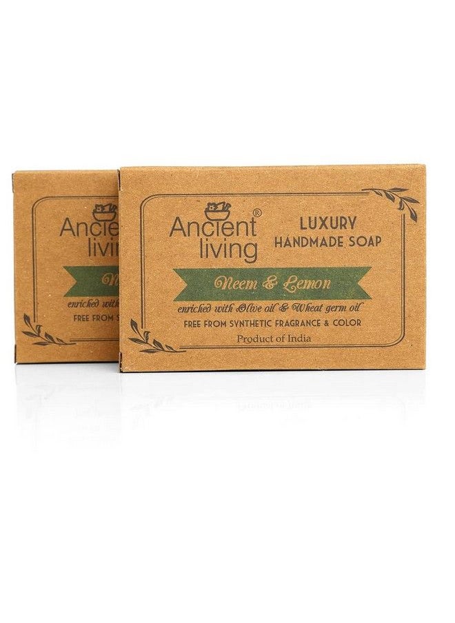 Ancient Living Neem & Lemon Luxury Handmade Soap (Set Of 2) 100 Gm Each Refreshing Bath Soap For Moisturizing Acne And Pimples Ideal For All Skin Types  - Image 1