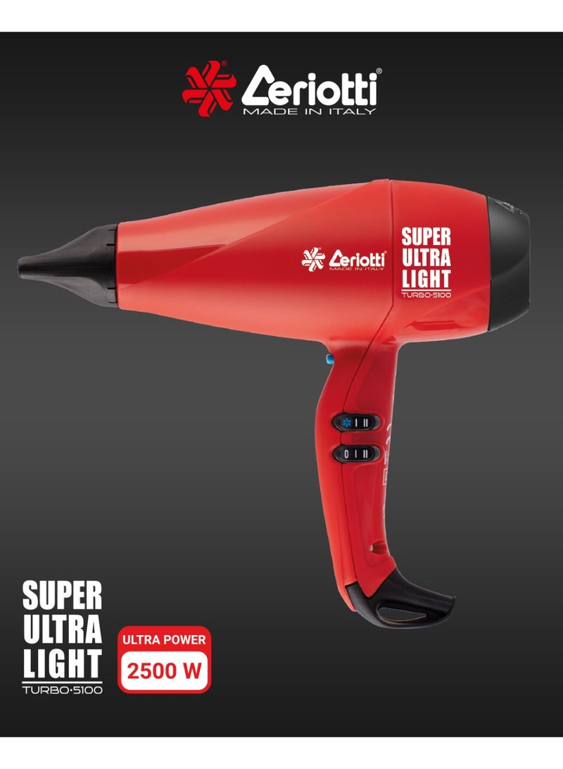 سيريوتي مجفف الشعر الاحترافي Ceriotti Super Ultra Light Turbo 5100 بقدرة 4200 واط 220–240 فولت – صنع في إيطاليا | مجفف شعر بجودة صالونات التجميل مع محرك قوي وتصميم خفيف الوزن - Image 2