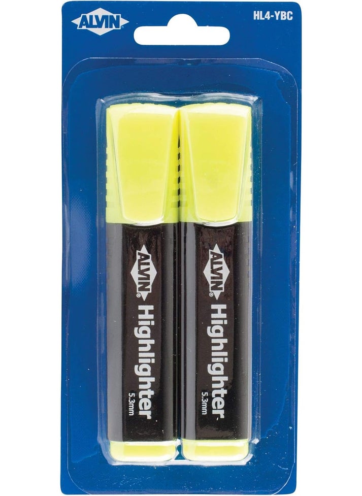Alvin Highlighters 53mm Chisel Tips Yellow  2 Pack