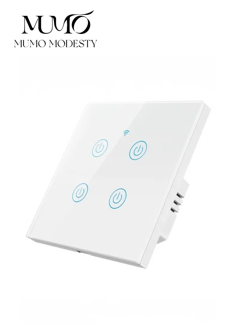 MUMO WiFi Smart Wall Light Switch, No Neutral Wire Required, No Hub Required, Compatible with Google Home & Alexa, Touch & App Remote Control, Timing Function & Voice Control (Gang 4, White) - Image 1