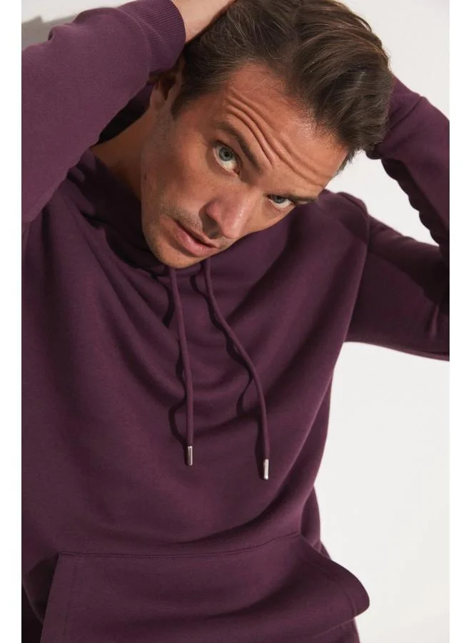 JUNE June Men Kangaroo Pocket Hooded Sweatshirt Damson