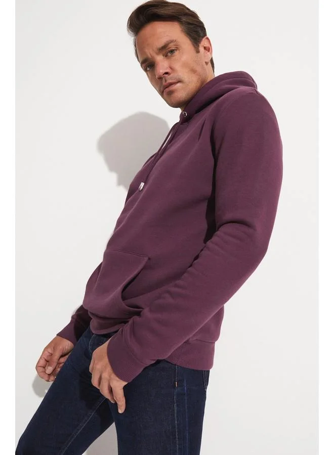 JUNE June Men Kangaroo Pocket Hooded Sweatshirt Damson
