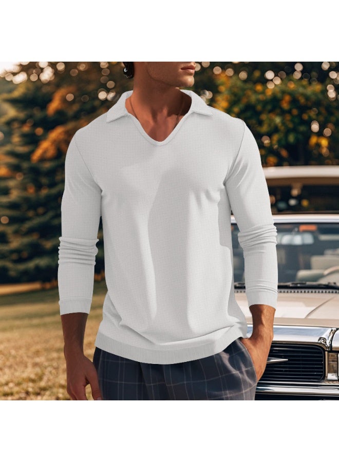 Casual Men's Trend Spring And Summer Deep V-Neck Men's Solid Color Long-Sleeved Knit T-Shirt - Image 1